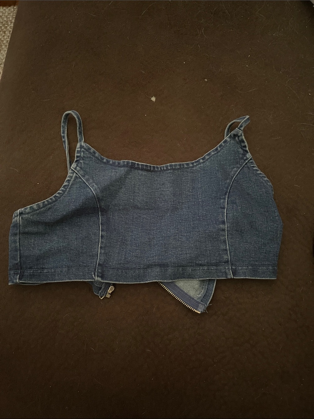 Classic Denim Crop Tank Top in Dark Blue